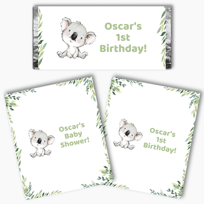 Personalised Koala Bear Party Mini Chocolate Labels