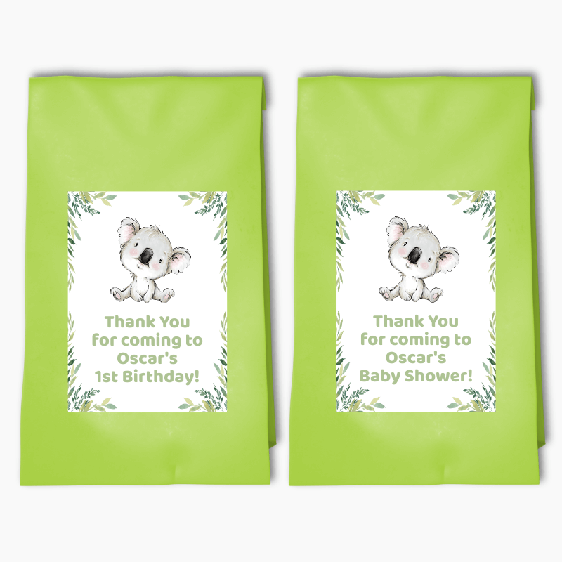Personalised Koala Bear Party Bags & Labels