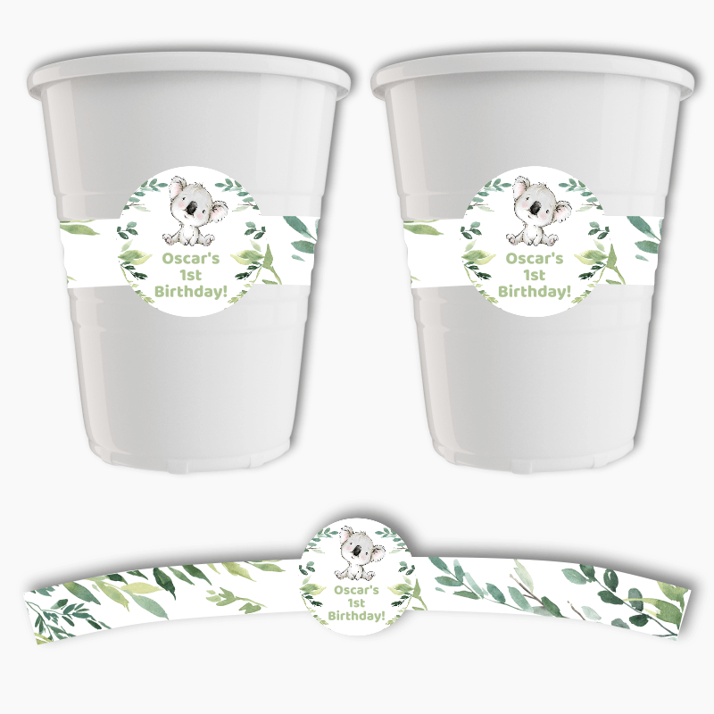 Personalised Koala Bear Party Cup Stickers