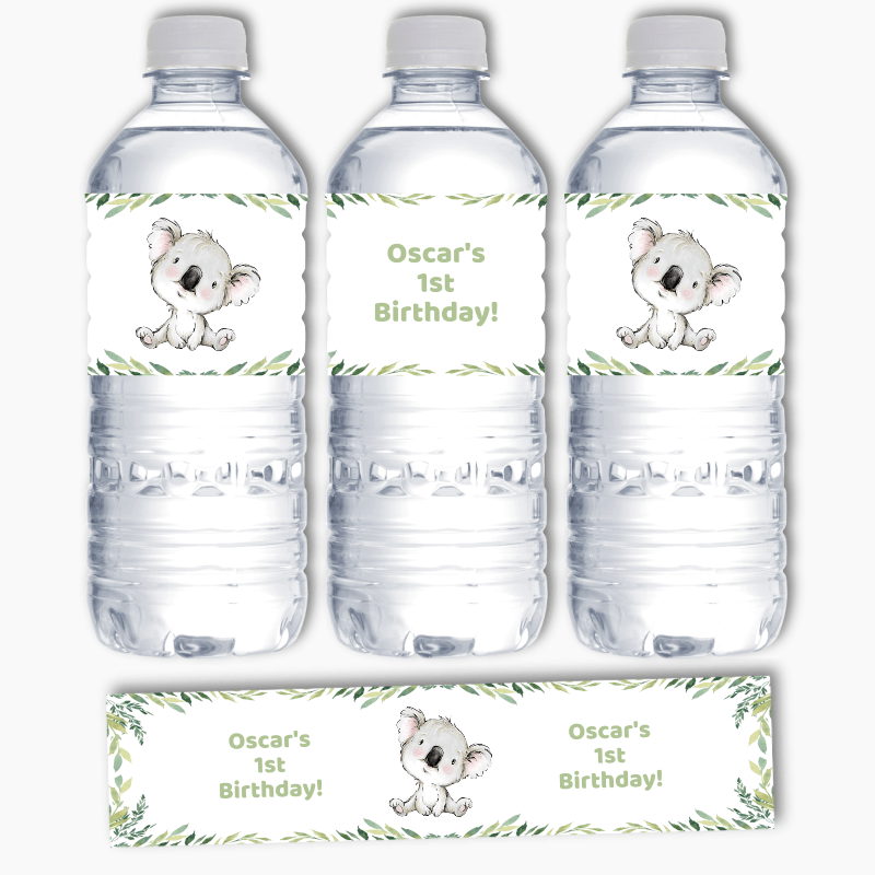 Personalised Koala Bear Party Water Bottle Labels