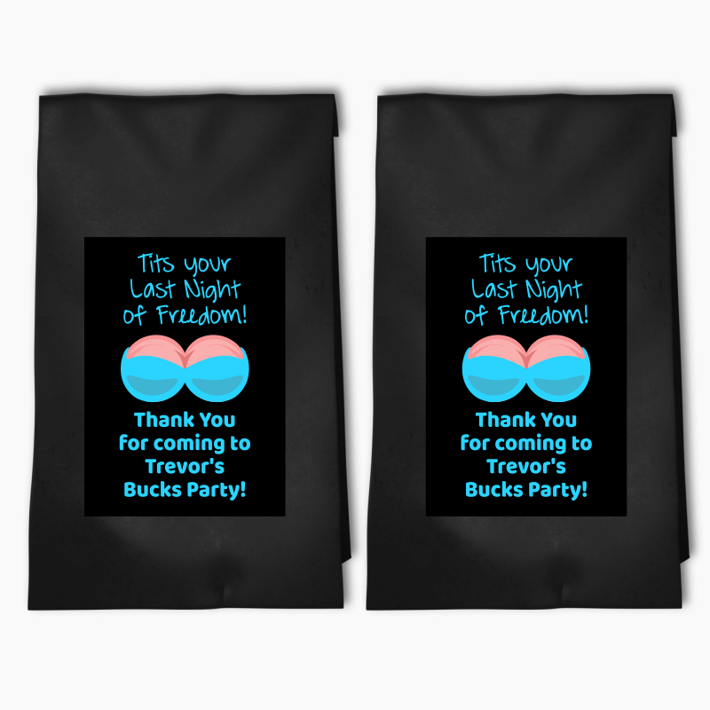 Personalised Last Night of Freedom Bucks Party Bags & Labels
