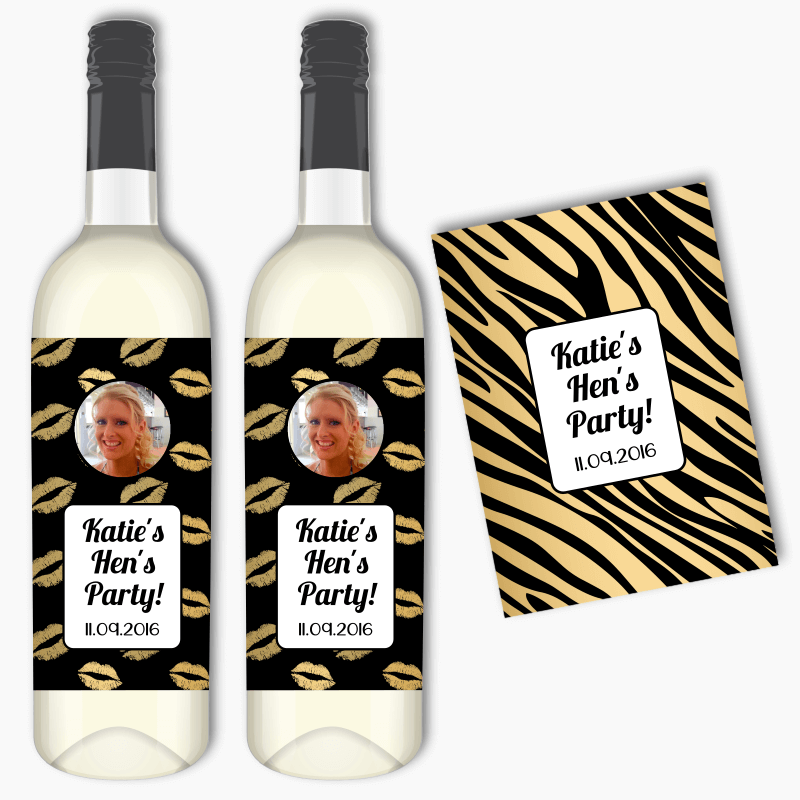 Lips & Animal Prints Hens Party Wine Labels
