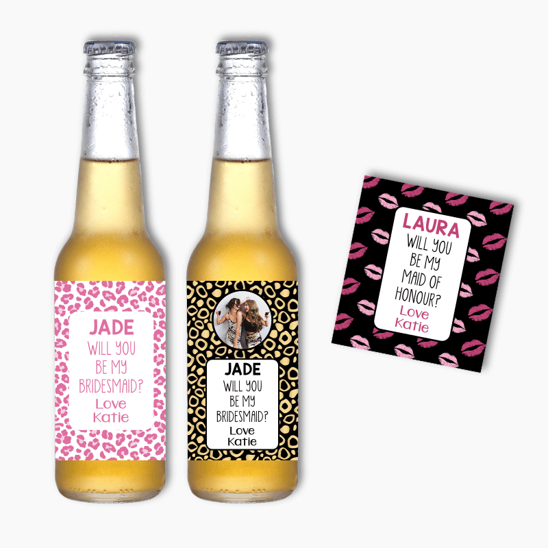 Lips &amp; Animal Prints Will you be my Bridesmaid? Beer Labels