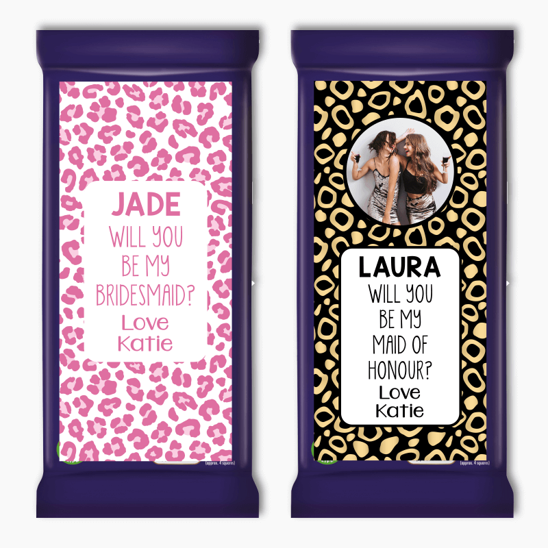 Lips & Animal Print 'Will you be my Bridesmaid?' Cadbury Chocolate Labels