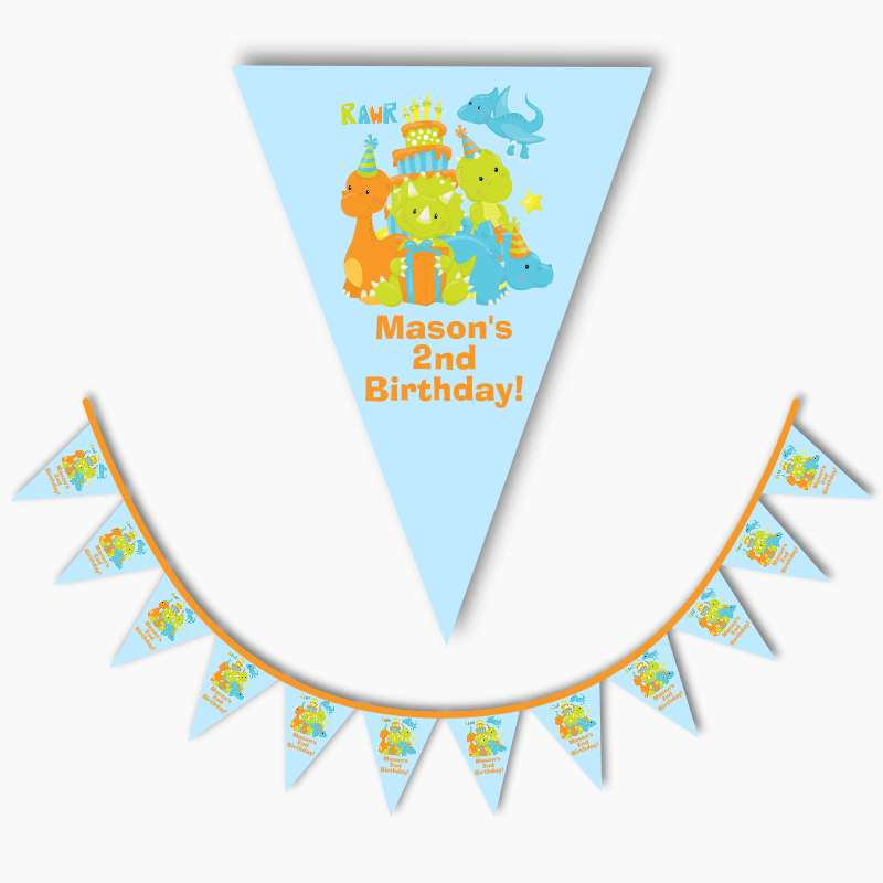 Personalised Little Boys Dinosaur Birthday Party Flag Bunting