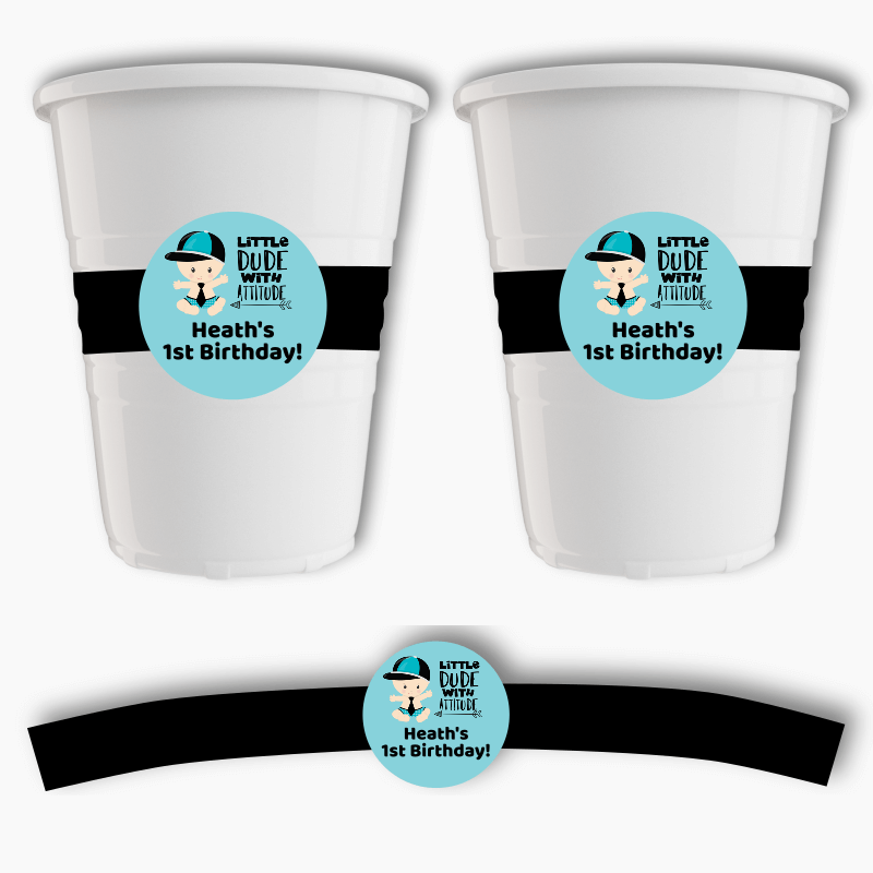 Personalised Little Dude with Attitude Party Cup Stickers