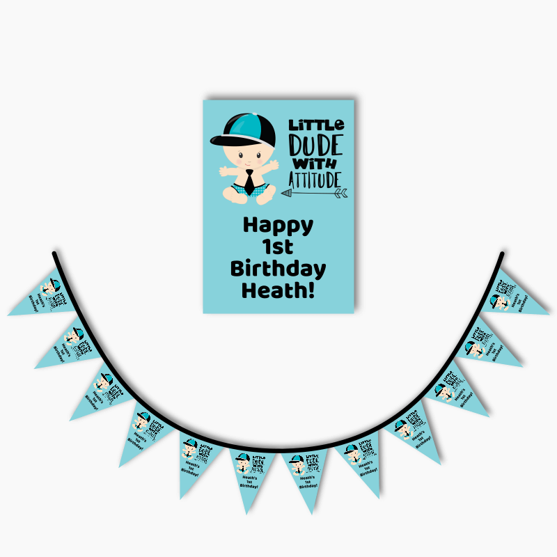 Personalised Little Dude with Attitude Party Poster &amp; Bunting Combo