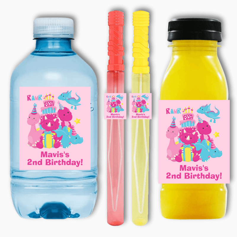 Little Girls Dinosaur Birthday Party Rectangle Favour Stickers