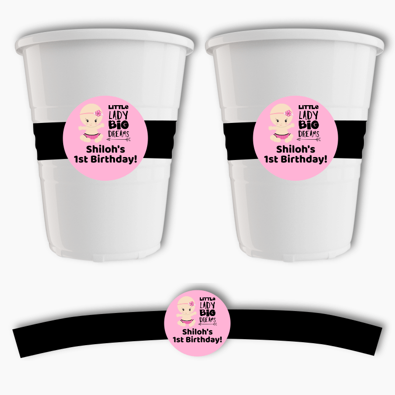 Personalised Little Lady Big Dreams Party Cup Stickers