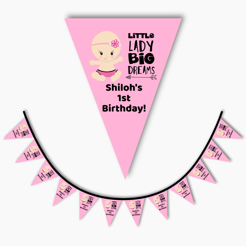 Personalised Little Lady Big Dreams Party Flag Bunting