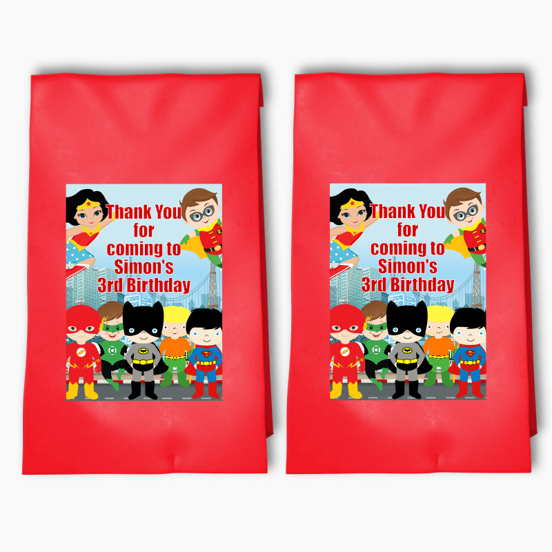 Personalised Little Superheroes Party Bags &amp; Labels