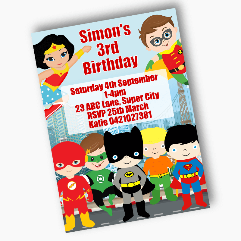 Personalised Little Superheroes Birthday Party Invites