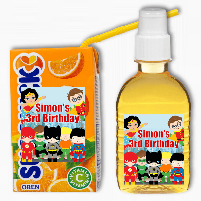 Little Superheroes Birthday Party Rectangle Drink Labels