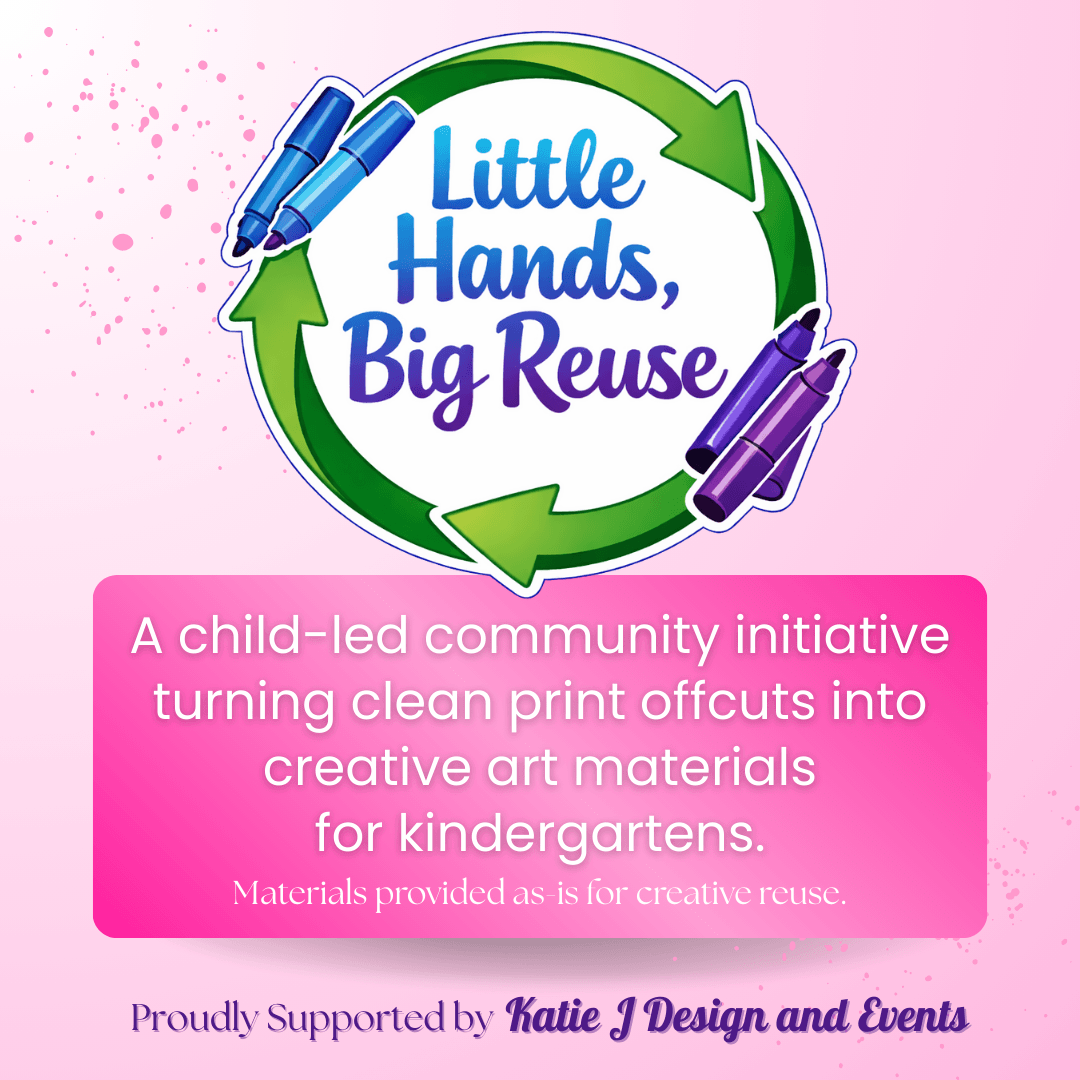 Little Hands Big Reuse sustainability initiative logo with recycling theme