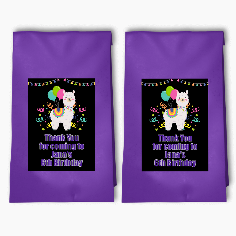 Personalised Llama Birthday Party Bags &amp; Labels