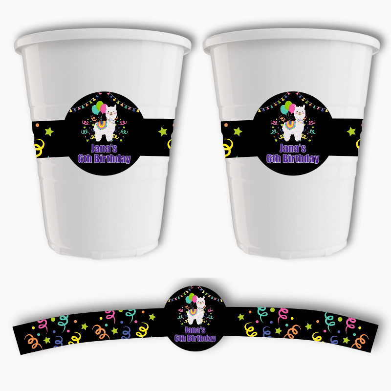 Personalised Llama Birthday Party Cup Stickers