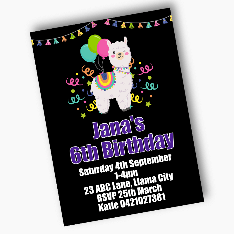 Personalised Llama Birthday Party Invites