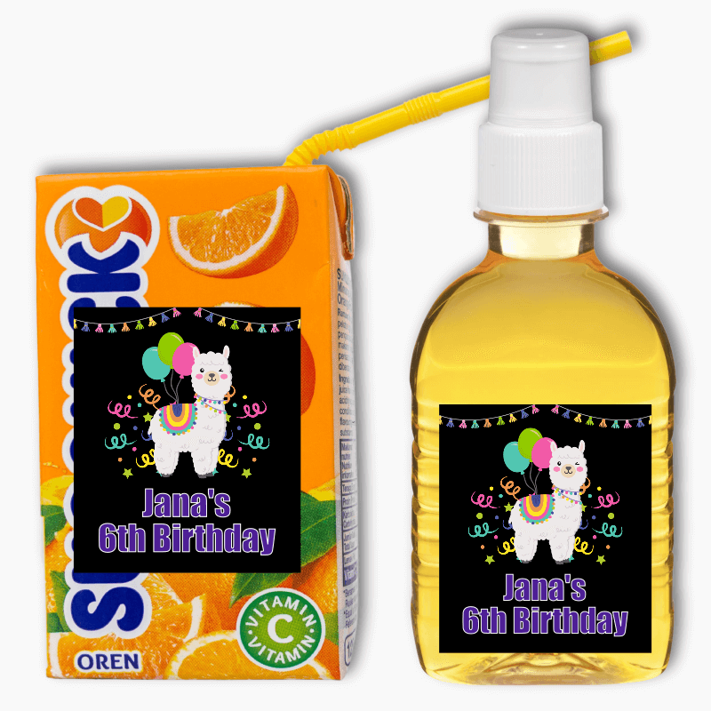 Llama Birthday Party Rectangle Drink Labels