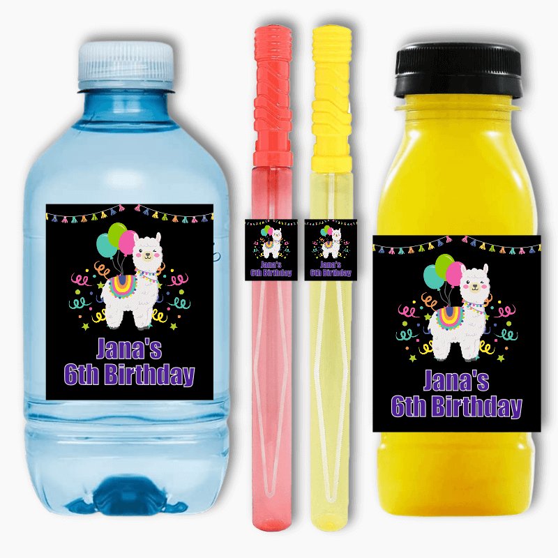 Llama Birthday Party Rectangle Favour Stickers