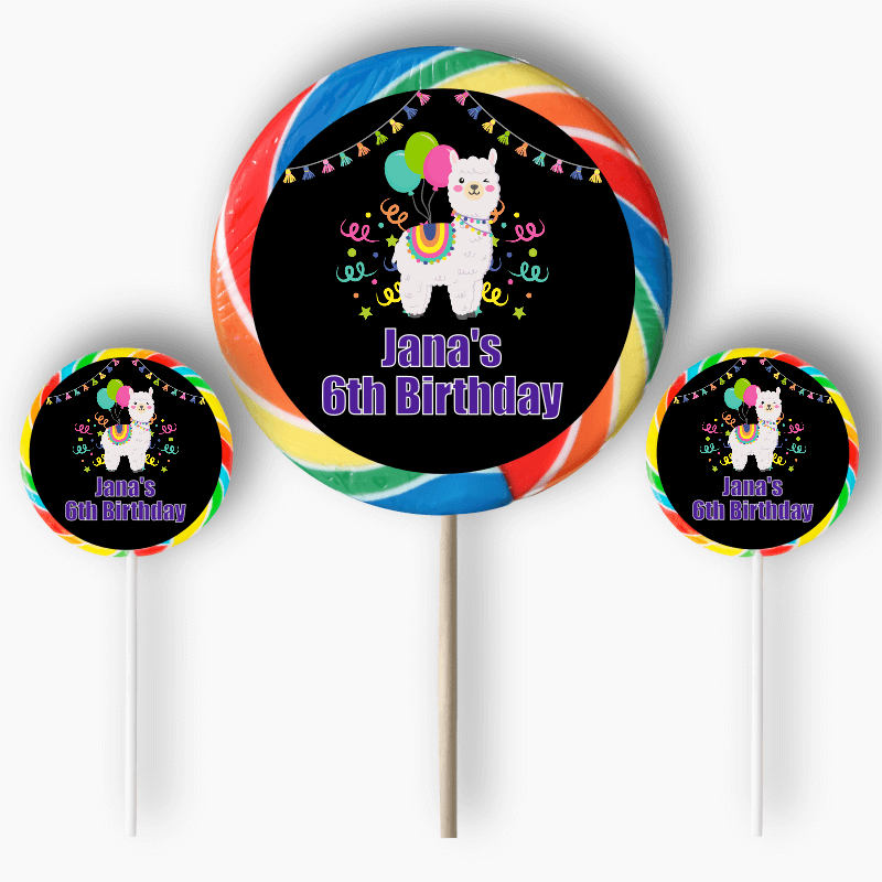 Personalised Llama Birthday Party Round Stickers