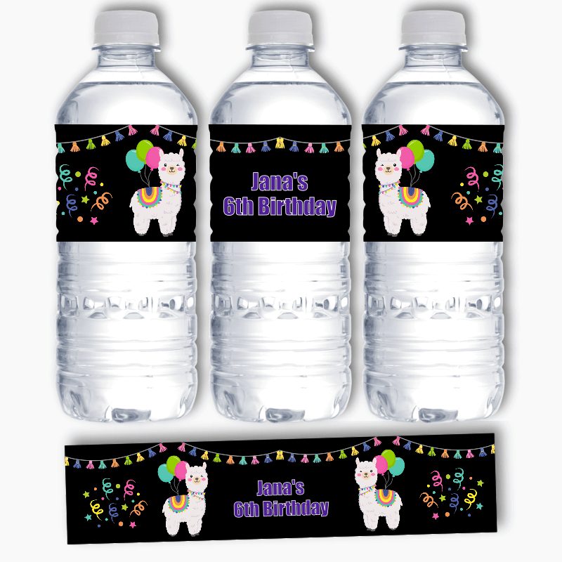 Personalised Llama Birthday Party Water Labels