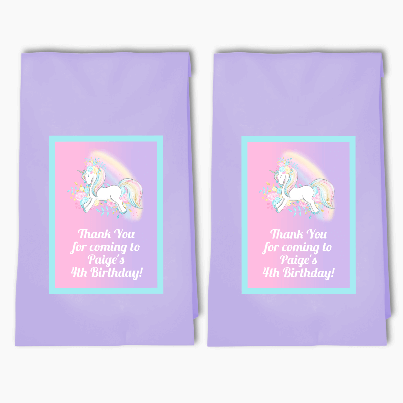 Personalised Magical Unicorn Birthday Party Bags &amp; Labels
