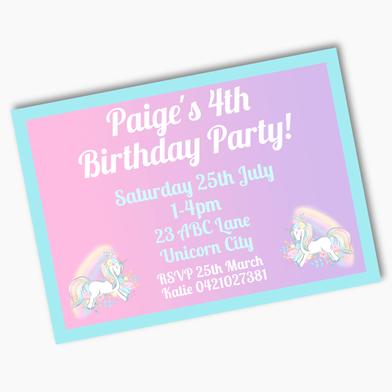 Personalised Magical Unicorn Birthday Party Invites