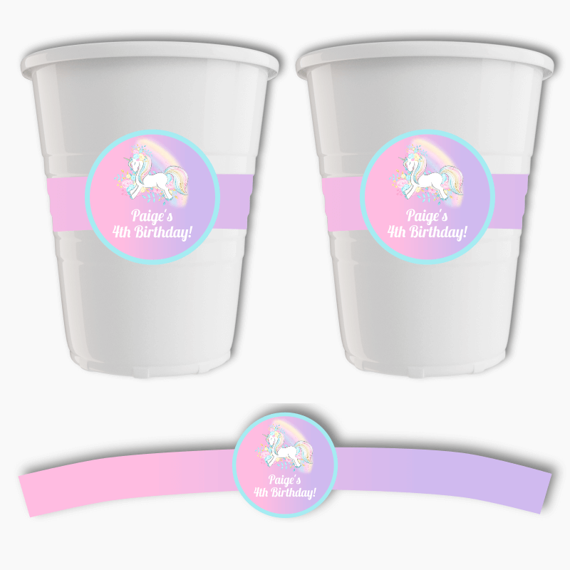 Magical Unicorn Birthday Party Cup Stickers