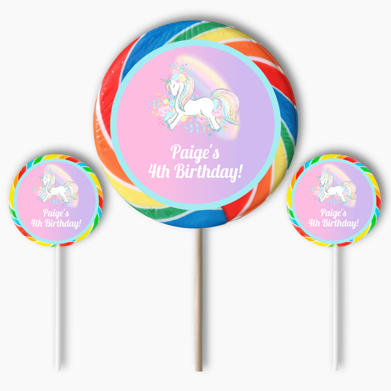 Personalised Magical Unicorn Birthday Party Round Stickers