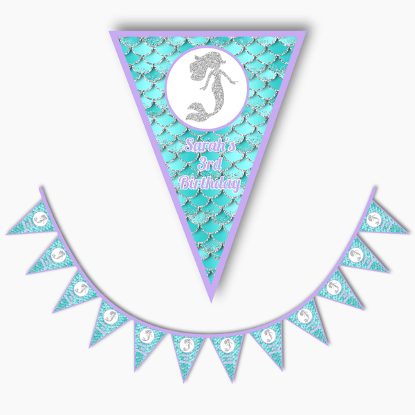 Beautiful Mermaid Scales Party Flag Bunting Hanging Decoration - Katie ...