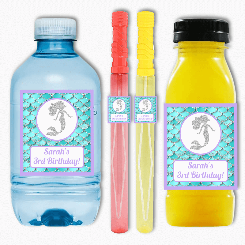 Mermaid Scales Birthday Party Rectangle Favour Stickers