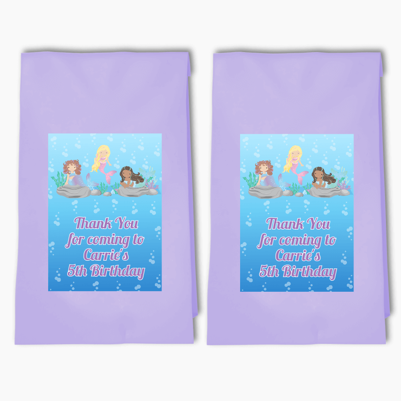 Personalised Mermaids Birthday Party Bags & Labels