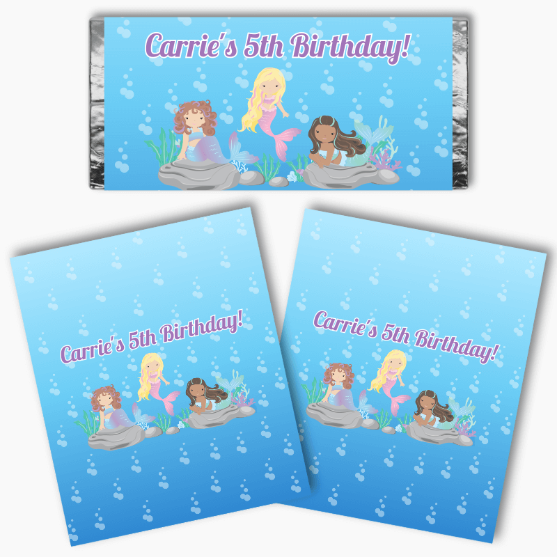 Personalised Mermaids Birthday Party Mini Chocolate Labels