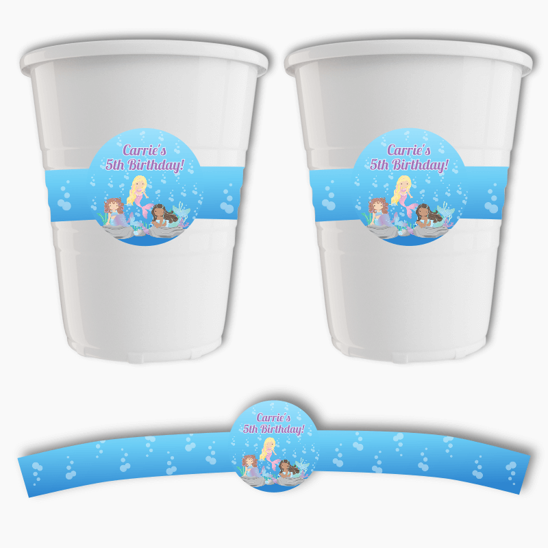 Personalised Mermaids Birthday Party Cup Stickers