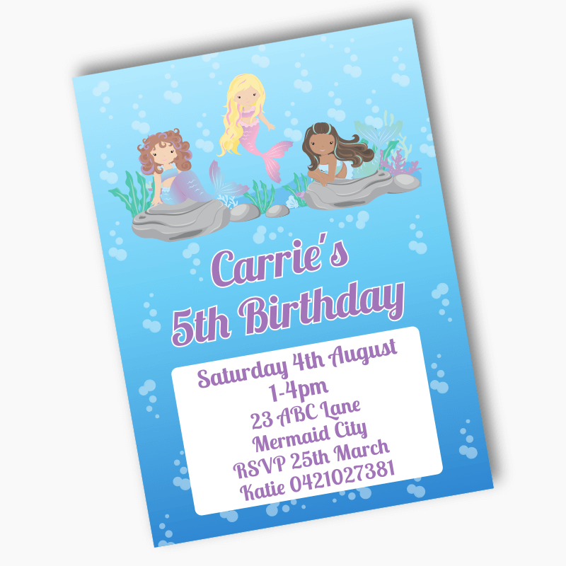 Personalised Mermaids Birthday Party Invites
