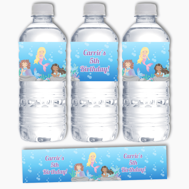 Personalised Mermaids Party Water Bottle Labels