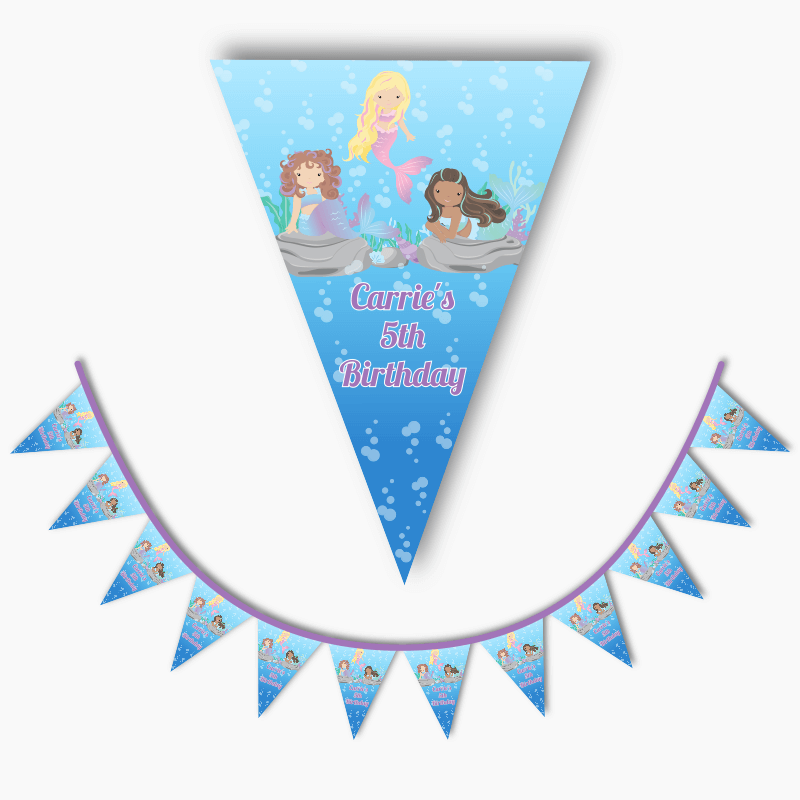Personalised Mermaids Birthday Party Flag Bunting