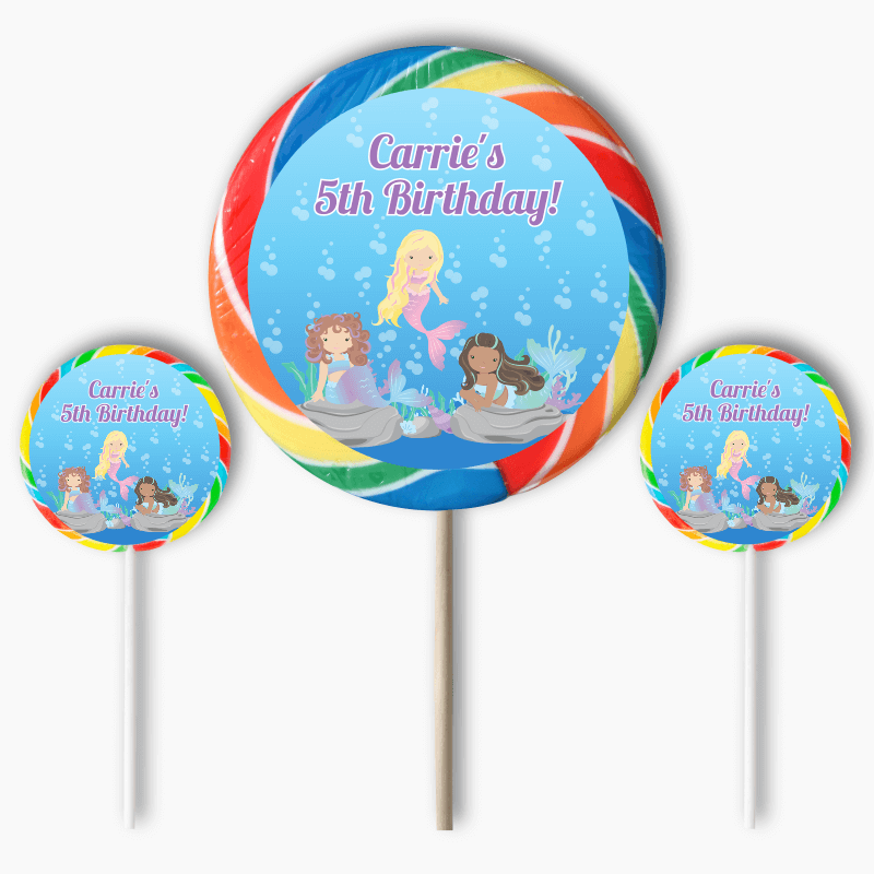 Personalised Mermaids Birthday Party Round Stickers