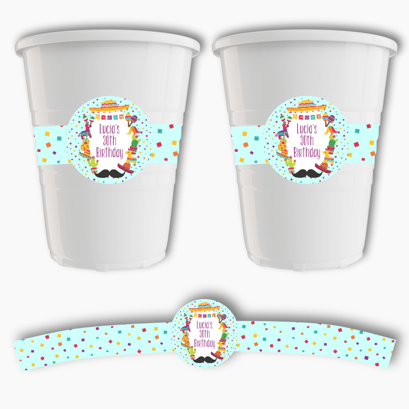 Personalised Mexican Fiesta Party Cup Stickers