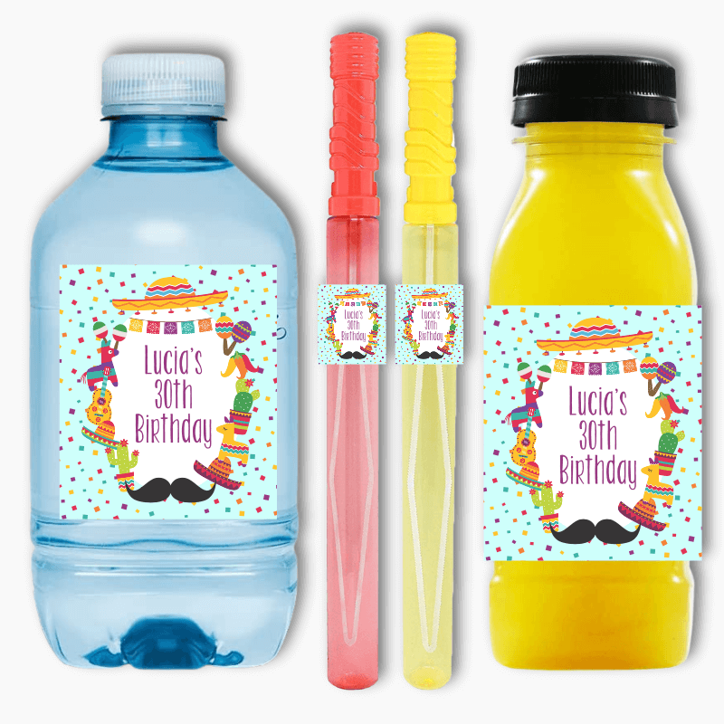 Mexican Fiesta Birthday Party Rectangle Favour Stickers