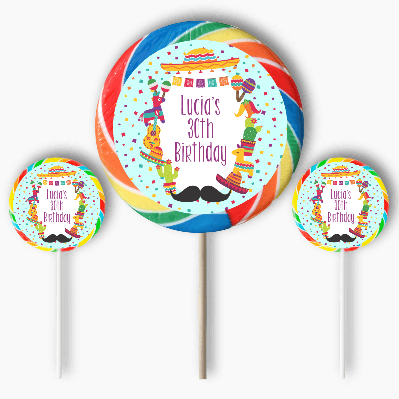 Personalised Mexican Fiesta Party Round Stickers