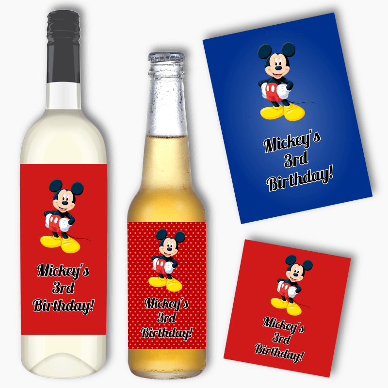 Personalised Mickey Mouse Party Wine & Beer Labels