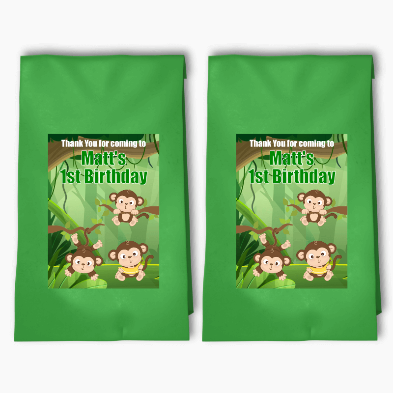 Personalised Monkey Birthday Party Bags &amp; Labels