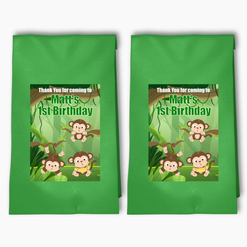 Personalised Monkey Birthday Party Bags & Labels
