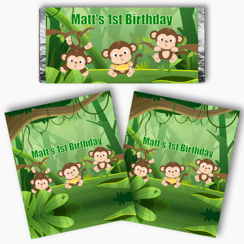 Personalised Monkey Party Mini Chocolate Labels