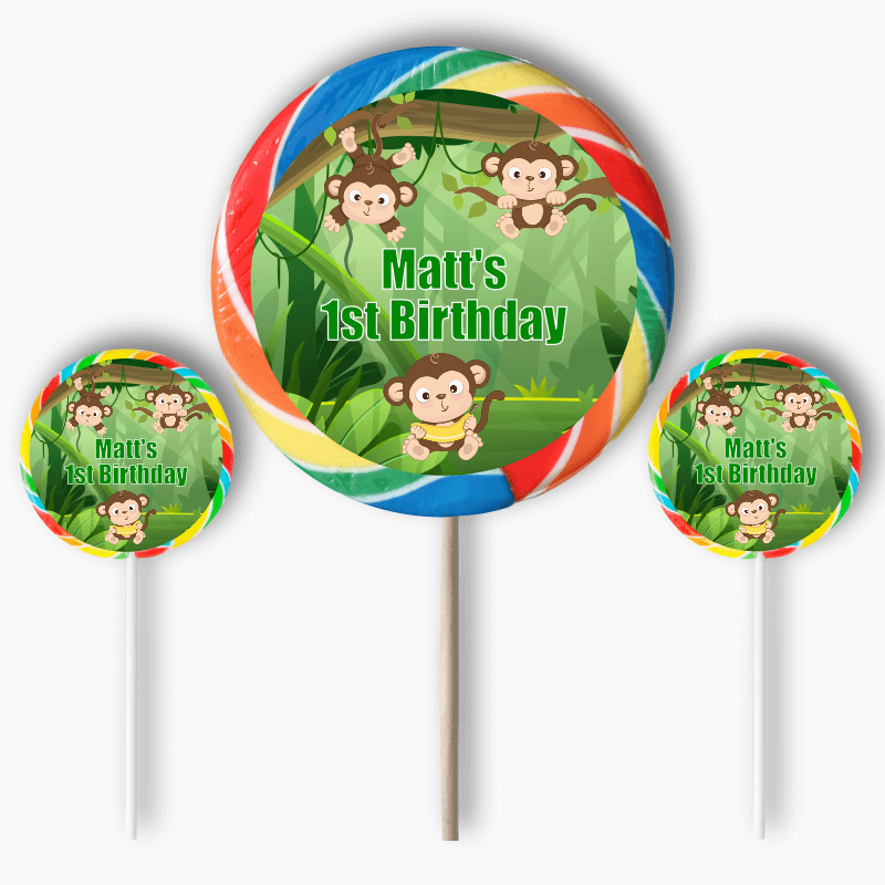 Personalised Monkey Birthday Party Round Stickers