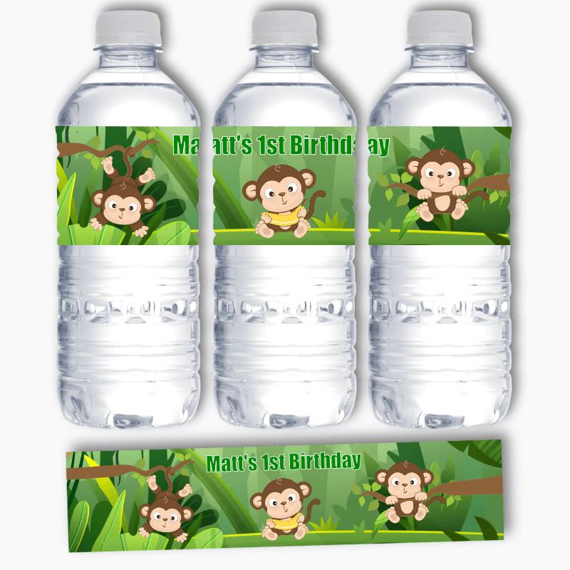 Personalised Monkey Birthday Party Water Labels