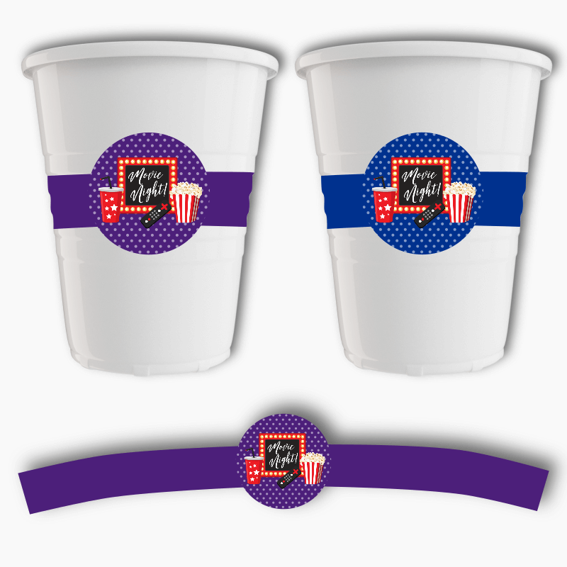 Personalised Movie Night Birthday Party Cup Stickers