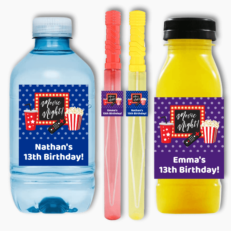 Movie Night Party Rectangle Favour Stickers