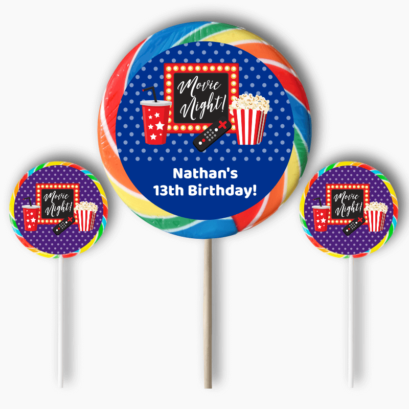 Personalised Movie Night Birthday Party Round Stickers